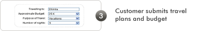 Customer submits travel 
plans and budget
